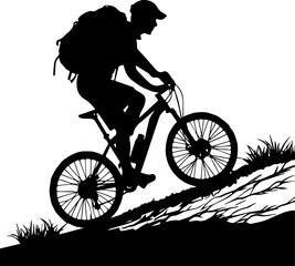 Obraz premium Mountain Biker with Backpack Uphill Silhouette Vector