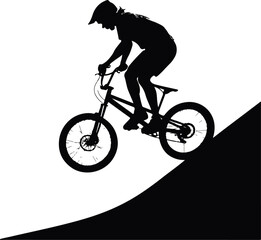 Mountain Biker Downhill Slope Silhouette Vector