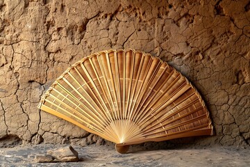 Clay wall backdrop with bamboo fan high resolution picture