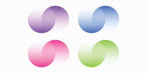 Transparent graphic design element, abstract circles. Connected round shapes for corporate identity. Company logo. Abstract transparent symbol of connected circles