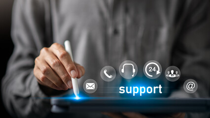 concept of online support and customer service ,Hotline for contact and advice ,Call center for solution response ,online customer service provider ,Contacting operators for product assistance