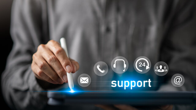 concept of online support and customer service ,Hotline for contact and advice ,Call center for solution response ,online customer service provider ,Contacting operators for product assistance