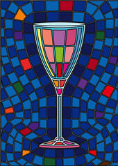 champagne glass and wine glass isolated stained glass background illustration vector