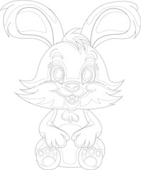 Smiling Easter Bunny with Big Ears – Adorable Rabbit Outline Vector for Kids Coloring Books, Spring Prints and Holiday Crafts

