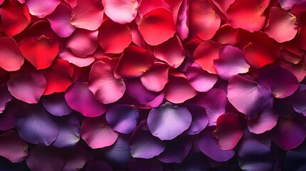 Vibrant display of redish, pink, and purple rose petals on a clean monochrome backdrop with bold contrasts and artistic elegance
