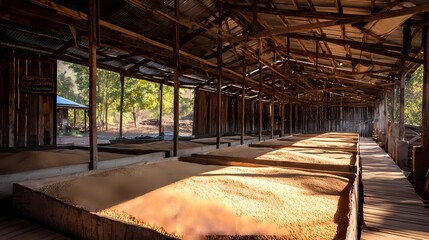 Obraz premium Rustic Wooden Structure with Stored Grains and Natural Lighting