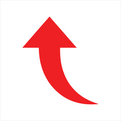 Red curved arrow pointing upwards on a white background for directional guidance