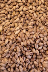 Close-up of Turkish pistachios in shell at Istanbul market. Natural background for advertising and design.