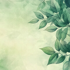 Watercolor green pastel leaves background.Lush green foliage on soft pastel background with watercolor effect, creating a serene and tranquil nature-inspired ...