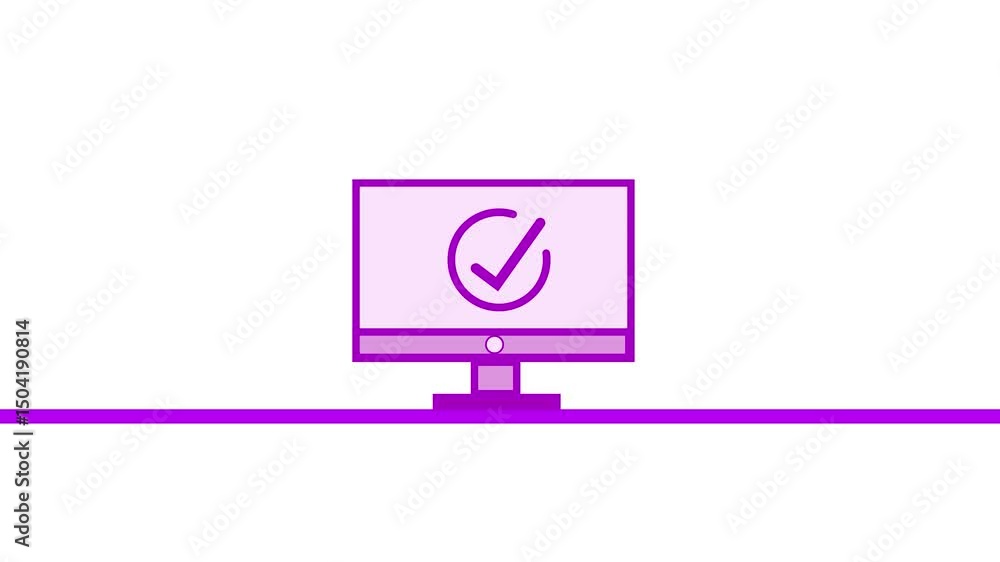 Poster clean animation of a monitor showing a check mark. ideal for video edits, app ui success states, app