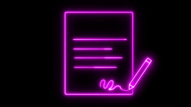 Animated neon checklist with pen marking items on glowing document. Ideal for digital planners, to-do lists, and explained video assets.