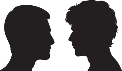 Silhouette Standoff: Two individuals, rendered in striking monochrome silhouette, stand in silent contemplation. The graphic contrast of profiles creates an air of mystery and introspection.
