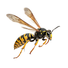 Yellow jacket wasp insect in mid flight pose isolated on a transparent background
