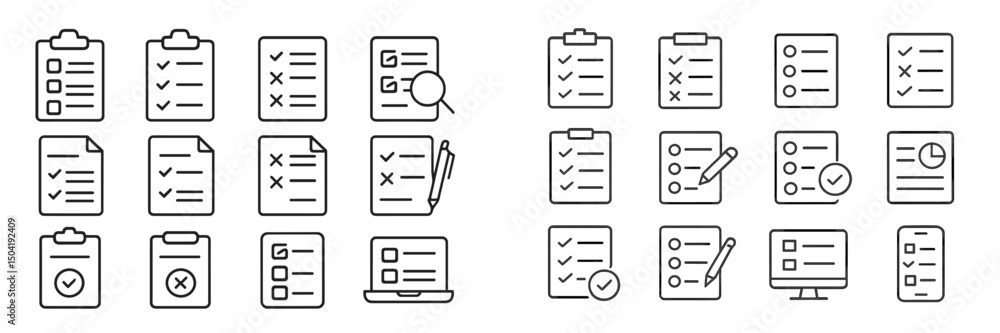 Poster checklist icons in various styles for organization and task management purposes