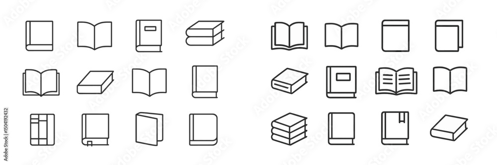 Poster variety of book icons representing different styles and formats arranged in two rows on a white back
