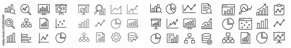 Poster charts and graphs depicting business analytics trends and data insights in a modern workspace