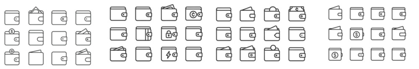 Obraz premium Collection of simple line drawings of various wallet designs in a minimalistic style showcasing different features