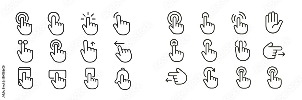 Poster variety of hand gesture icons showing different touch and swipe actions in a minimalistic style