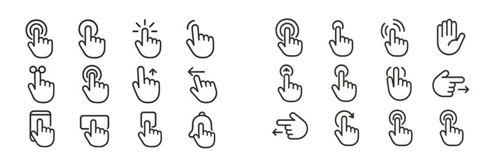 Variety of hand gesture icons showing different touch and swipe actions in a minimalistic style