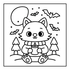 Cute Baby Wolf Halloween coloring page for kids