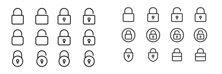 Collection of padlock icons showcasing various designs and styles for digital security themes