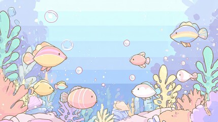 Vibrant Underwater Coral Reef with Pastel Fish