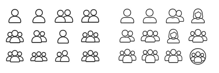Various outlines of people representing different group sizes and configurations in a minimalistic style suitable for digital designs