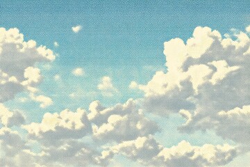Vintage paper texture with halftone clouds and retro beige-blue patterns, ideal for heritage branding, packaging design, and nostalgic social media backgrounds. 
