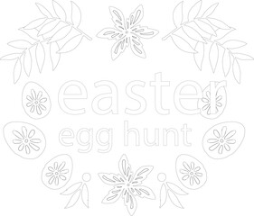 Easter Egg Hunt Floral Wreath – Heart-Shaped Outline Vector with Flowers and Eggs for Party Signs, Coloring Sheets and Craft Projects

