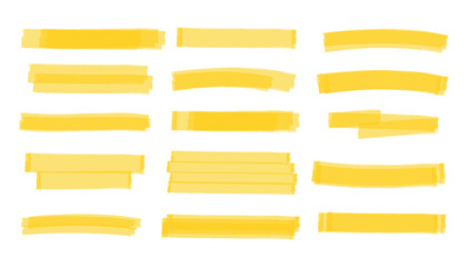 Vector Yellow Sharpie Strokes, Hand Drawn Highlighter Marker Lines, Brush Pen Underlines, Text Highlight Scribbles, and Watercolor Marker Elements