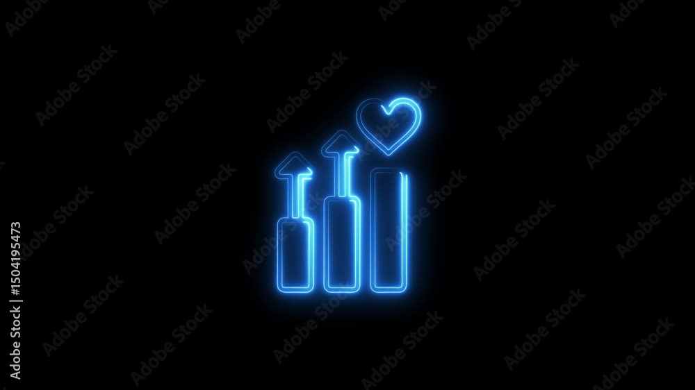 Poster illuminated neon heart and rising graph representing growth in a digital business environment on a b