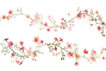 Fototapeta premium heart shaped pink floral vine border on white background