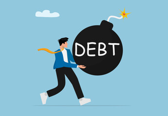 Businessman Carrying Heavy Debt Bomb Risk Financial Crisis Burden Concept Flat Vector Illustration for Economy Bankruptcy Finance Problem and Loan Pressure