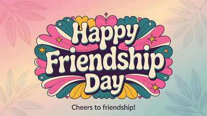 Fototapeta premium Happy friendship day retro design with floral elements and stars