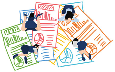 会議の資料を作成するビジネスウーマンのイラスト