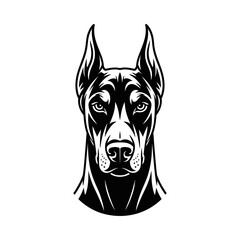  dog head silhouette vector with alert expression, sleek and muscular canine design, strong pet mascot, guard dog illustration, bold and fierce dog vector art