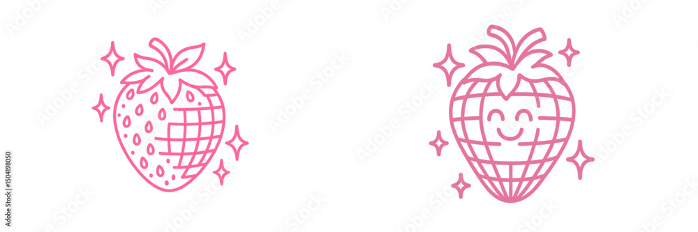 Poster cute strawberry illustrations featuring a smiling character and a sparkling design suitable for vari