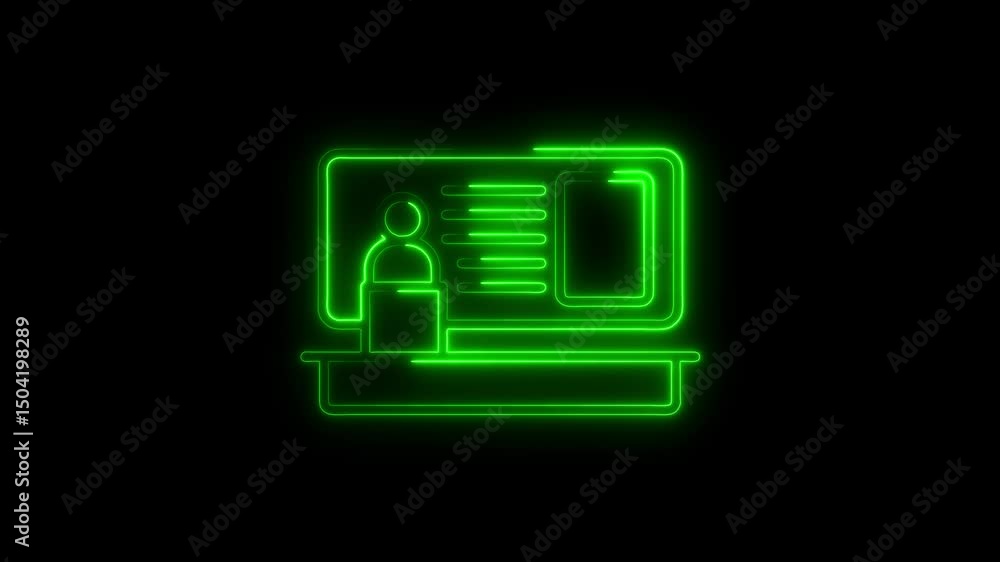 Poster animated neon green presentation icon on black background perfect for representing business concepts
