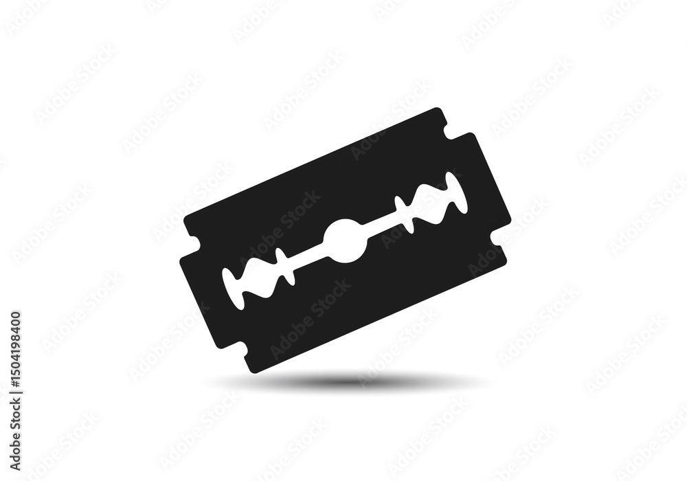 Poster a black razor blade is isolated on a white background with a shadow underneath it in a simple design