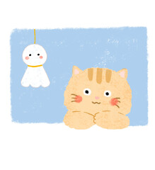 窓際のねことてるてる坊主　クレヨンタッチ