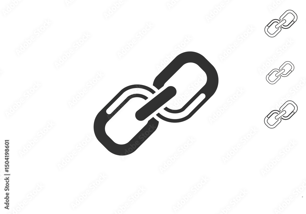Poster a graphic representation of interlocking chain links in varying sizes and perspectives on a white ba