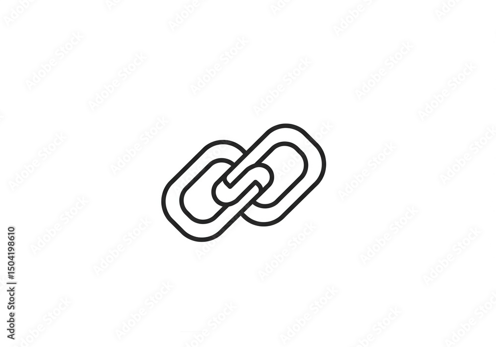 Poster a simple black outline drawing of two chain links connected on a plain white background in the cente