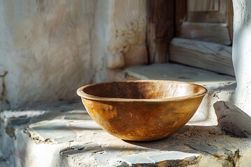 Handmade earthen bowl basking in sunlight high resolution picture
