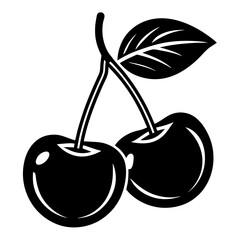Cherry Fruit Icon – Black and White Vector Style