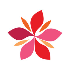 Abstract flower design with red pink and orange petals on white background