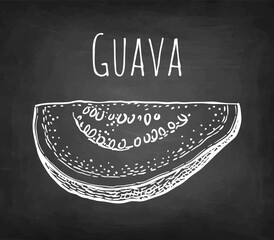Sliced guava chalk sketch.
