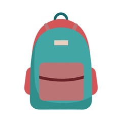 Isolated backpack vector illustration in muted red and teal colors on white background