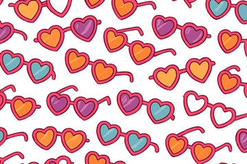 Colorful heart-shaped sunglasses pattern creates a fun and playful design, perfect for summer events or festive occasions © Mark