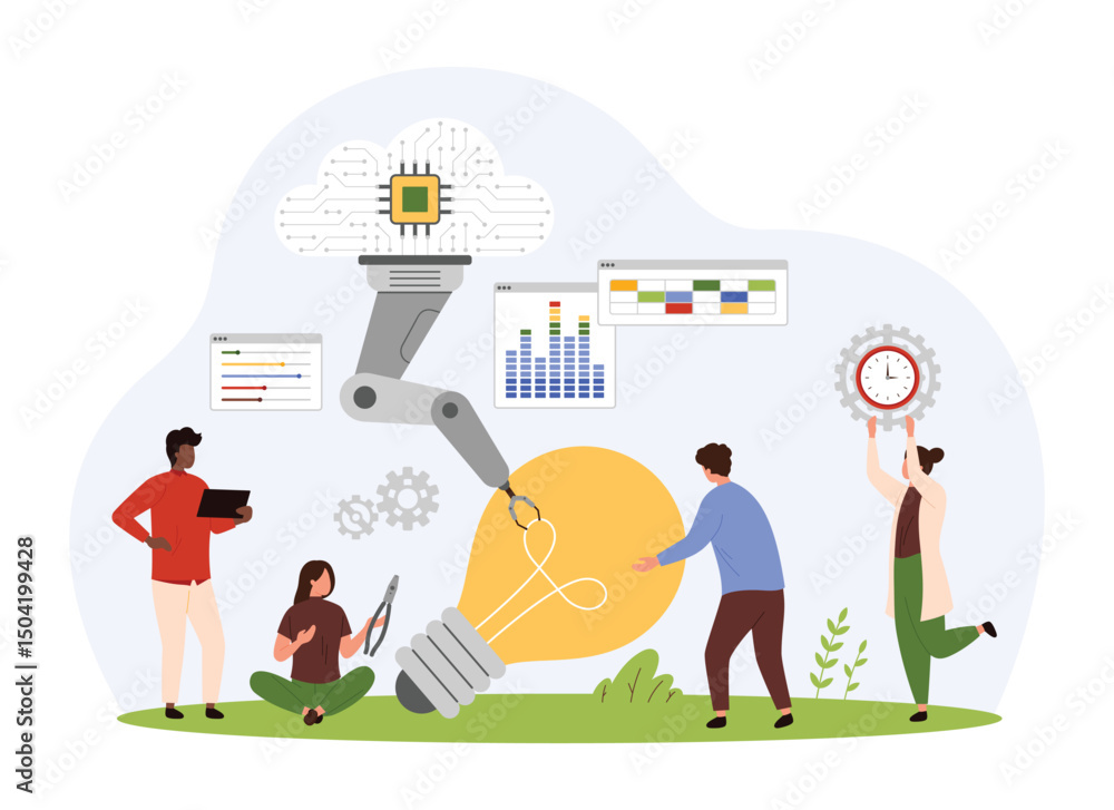 Aufkleber tech insight and digital innovation development, lab construction of technical idea or project. tiny