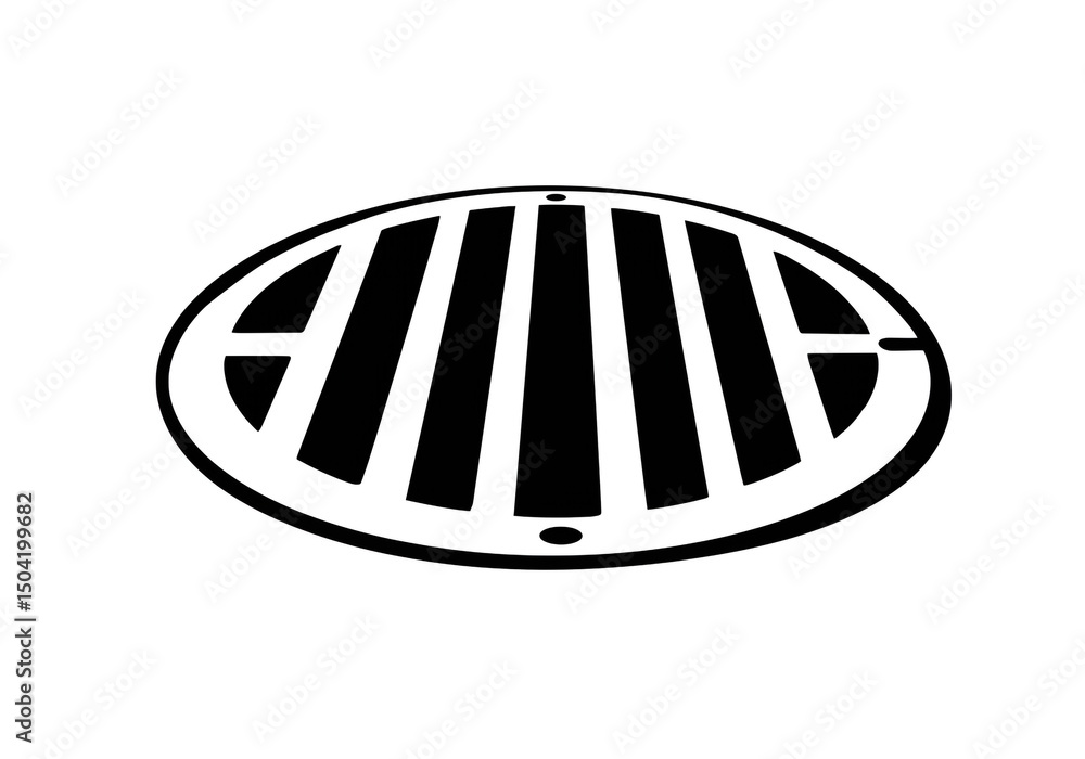 Poster an oval shape with black bars and dots on a white background in a simple minimalistic illustration